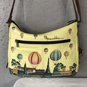 Anuschka Leather Shoulder Bag Womens Large Hot Air Balloon Fringe Purse Handbag